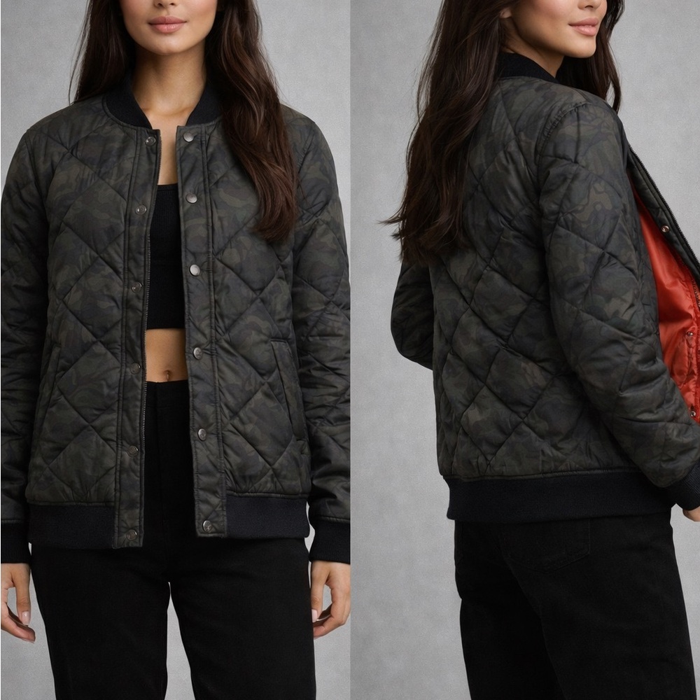 Stylish Quilted Bomber Jacket - Dark Green